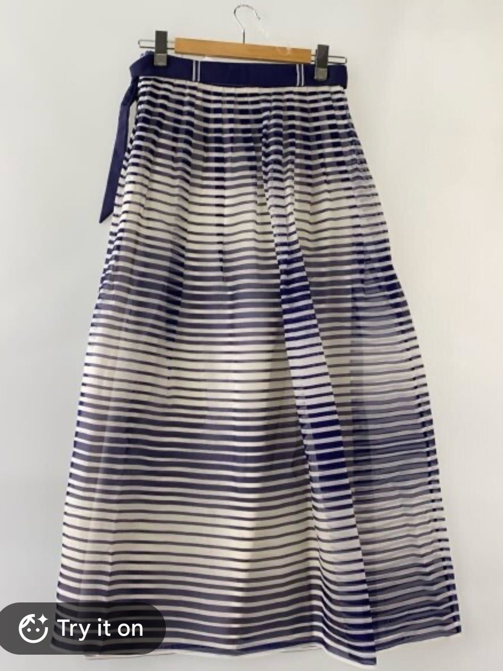 Armani Collezioni Navy and White Striped Maxi Skirt